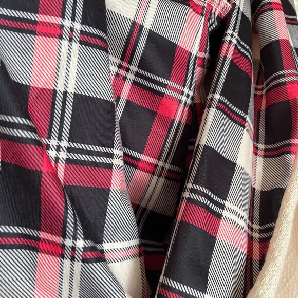 Womens M Cable Knit Hooded Dress Plaid Print Long Sleeve Mock Button - Picture 12 of 13